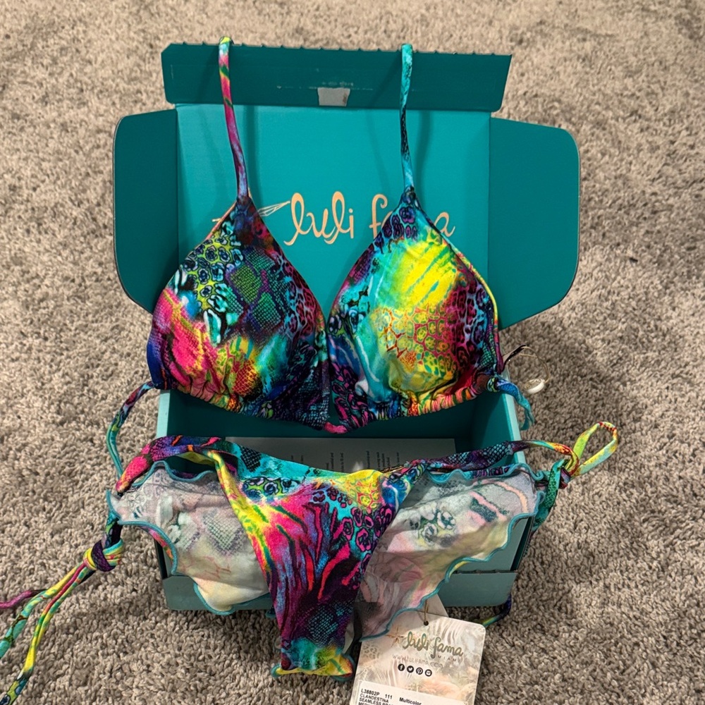 NWT Luli Fama Colorful Snakeskin Bikini Set M